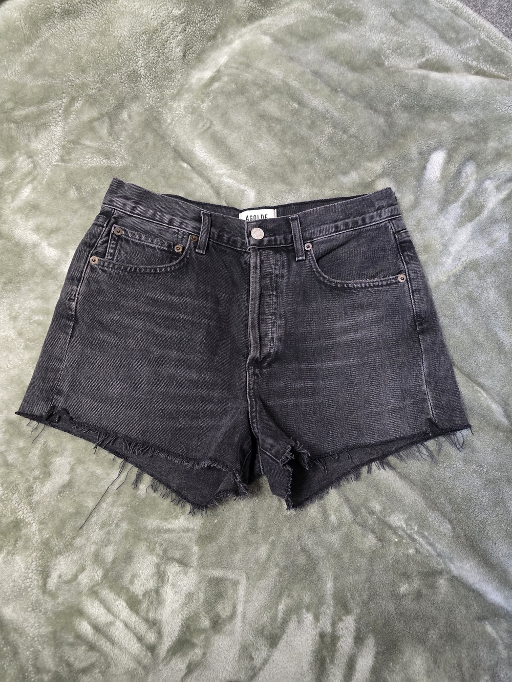 Agolde Black Washed High-Rise Cutoff Denim Shorts